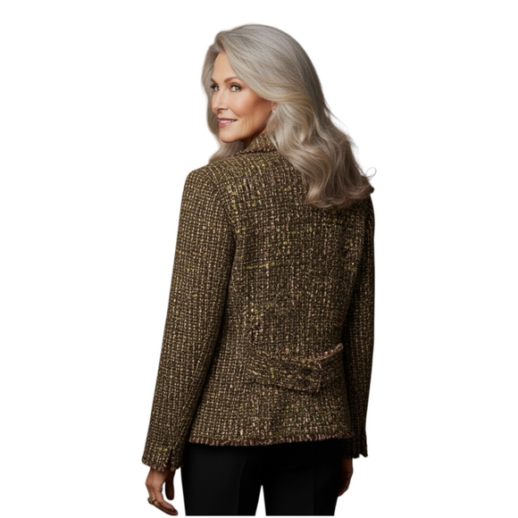 J. Jill Size 18P Petite Brown Multi-Color Tweed Blazer Jacket - Picture 2 of 5